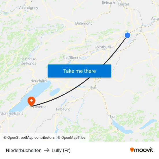 Niederbuchsiten to Lully (Fr) map