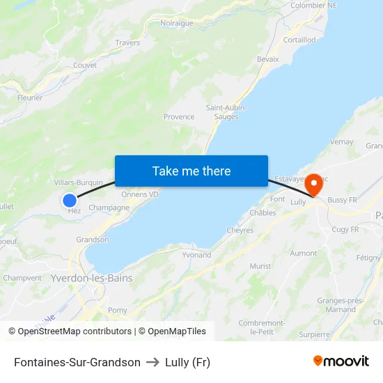 Fontaines-Sur-Grandson to Lully (Fr) map