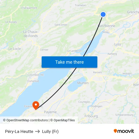 Péry-La Heutte to Lully (Fr) map