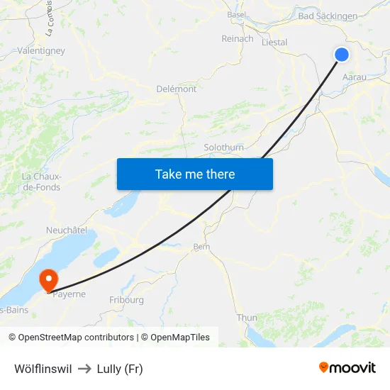 Wölflinswil to Lully (Fr) map