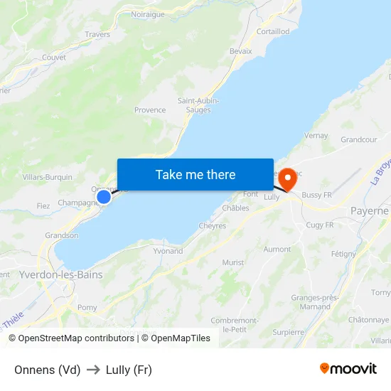 Onnens (Vd) to Lully (Fr) map