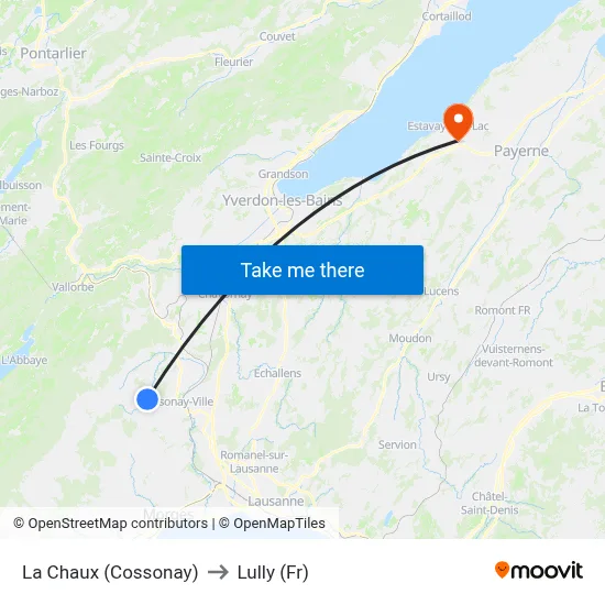 La Chaux (Cossonay) to Lully (Fr) map