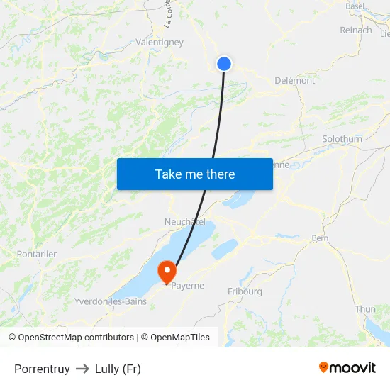 Porrentruy to Lully (Fr) map