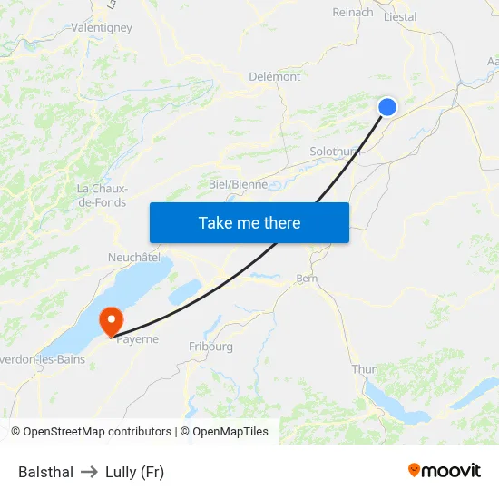 Balsthal to Lully (Fr) map
