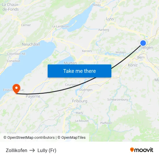 Zollikofen to Lully (Fr) map