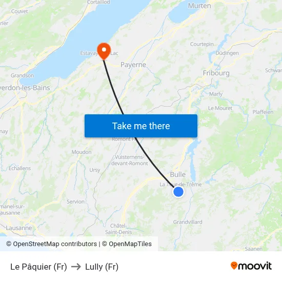 Le Pâquier (Fr) to Lully (Fr) map