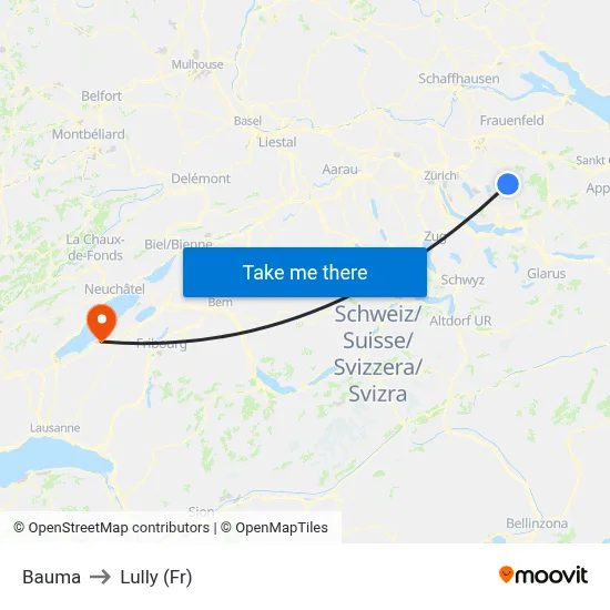 Bauma to Lully (Fr) map