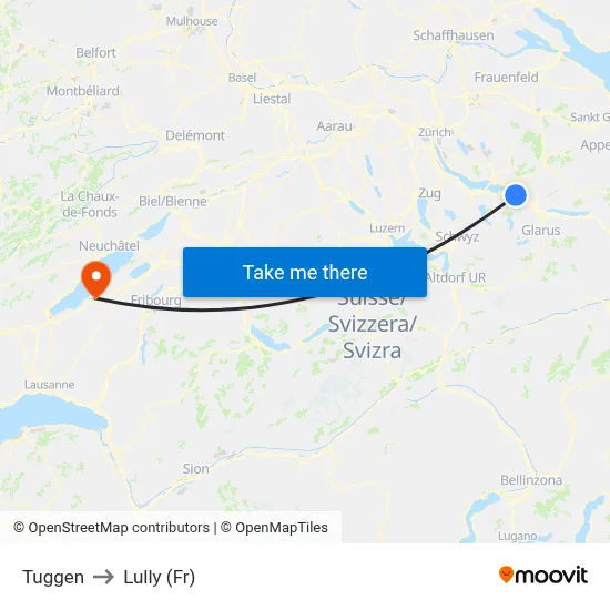 Tuggen to Lully (Fr) map