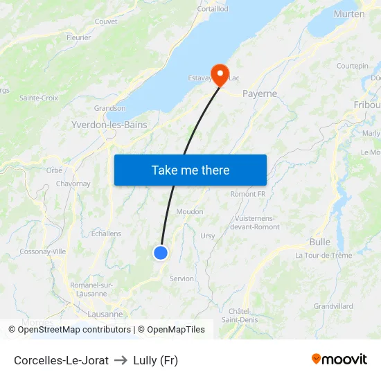 Corcelles-Le-Jorat to Lully (Fr) map