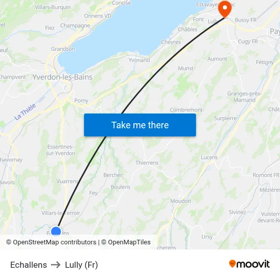 Echallens to Lully (Fr) map
