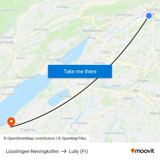 Lüsslingen-Nennigkofen to Lully (Fr) map