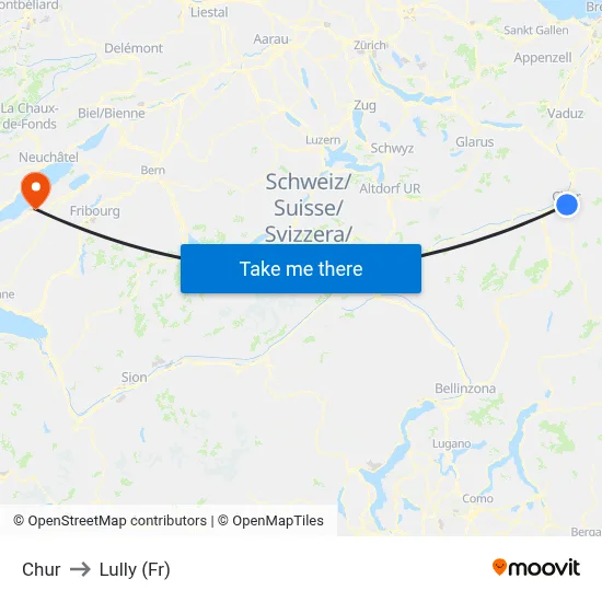Chur to Lully (Fr) map