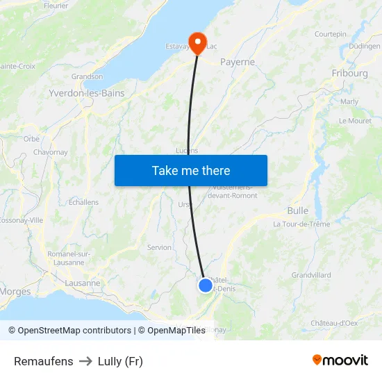Remaufens to Lully (Fr) map