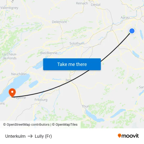 Unterkulm to Lully (Fr) map