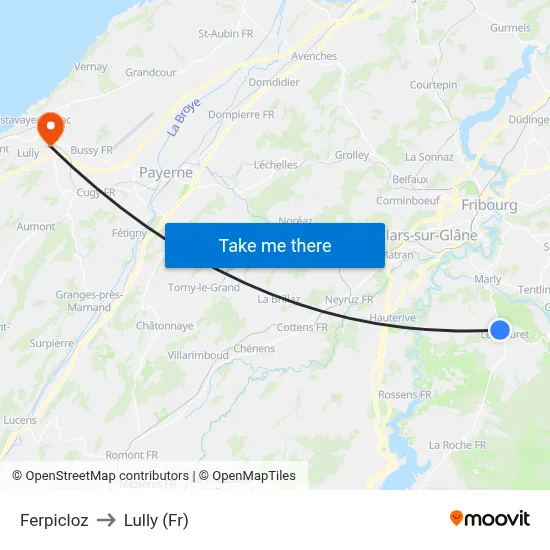 Ferpicloz to Lully (Fr) map