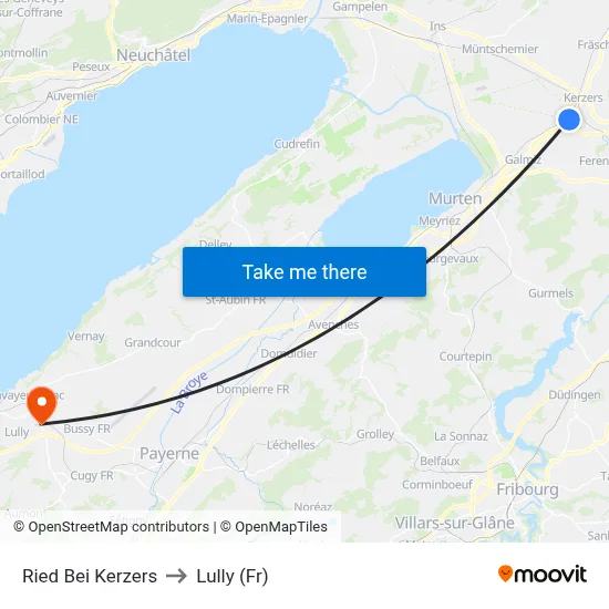 Ried Bei Kerzers to Lully (Fr) map