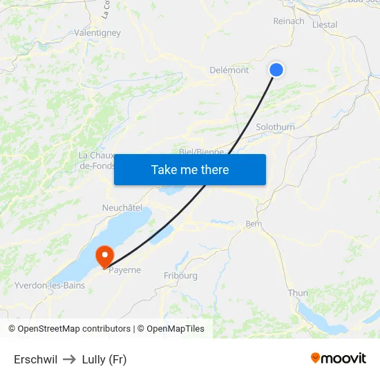 Erschwil to Lully (Fr) map