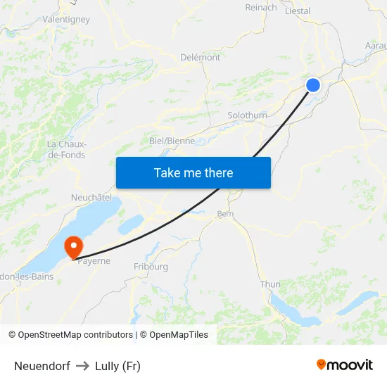 Neuendorf to Lully (Fr) map