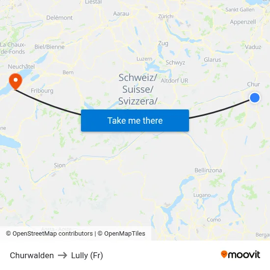 Churwalden to Lully (Fr) map