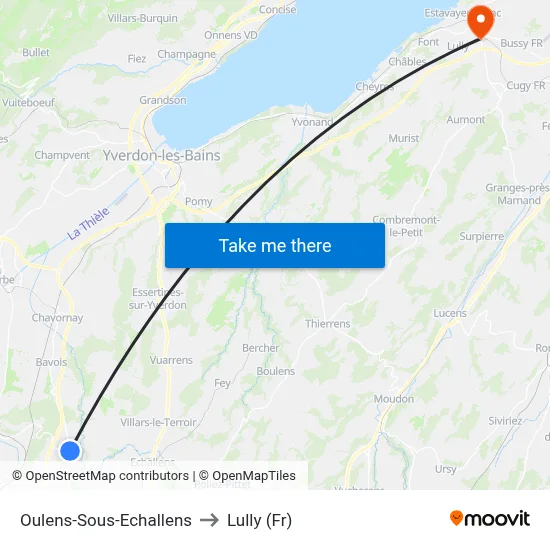 Oulens-Sous-Echallens to Lully (Fr) map