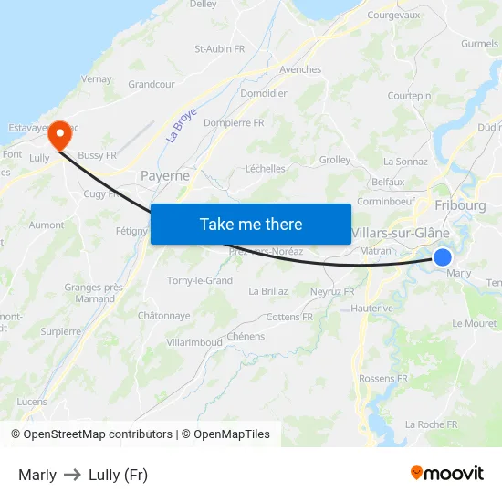 Marly to Lully (Fr) map