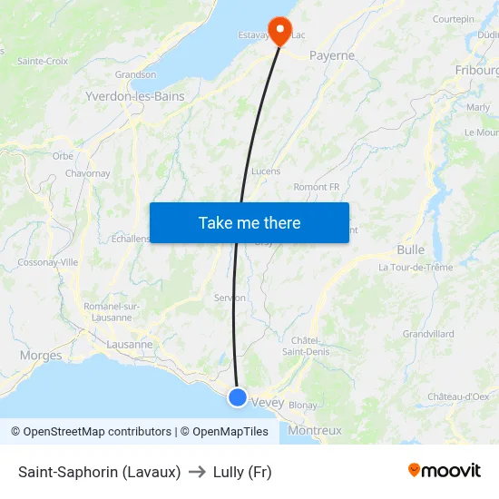 Saint-Saphorin (Lavaux) to Lully (Fr) map