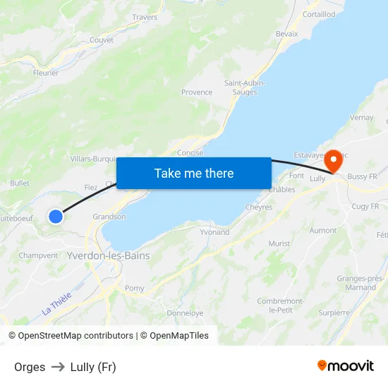 Orges to Lully (Fr) map