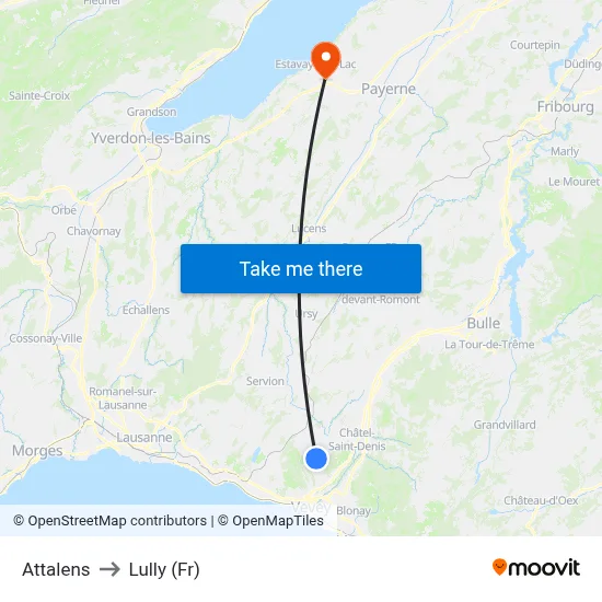 Attalens to Lully (Fr) map