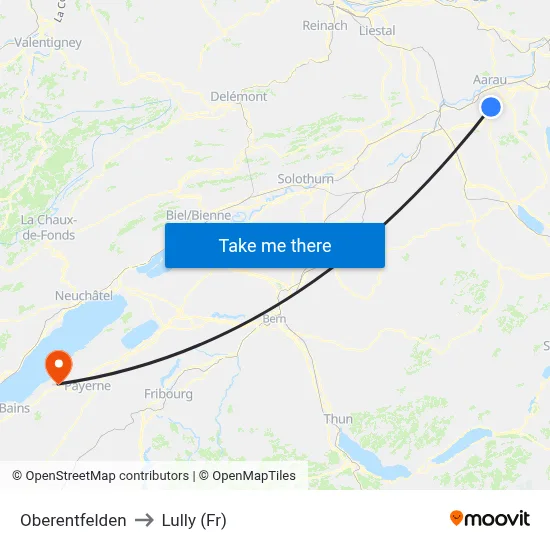 Oberentfelden to Lully (Fr) map