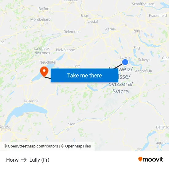 Horw to Lully (Fr) map