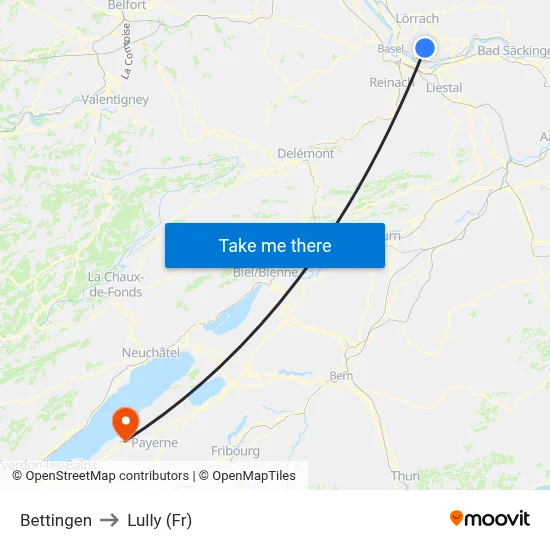 Bettingen to Lully (Fr) map