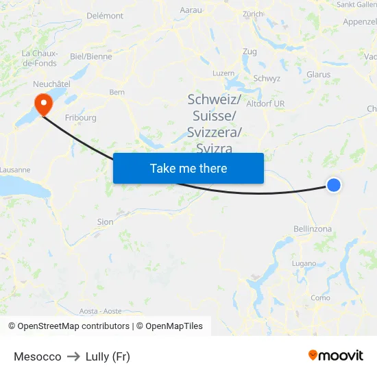 Mesocco to Lully (Fr) map