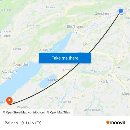 Bellach to Lully (Fr) map