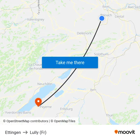 Ettingen to Lully (Fr) map