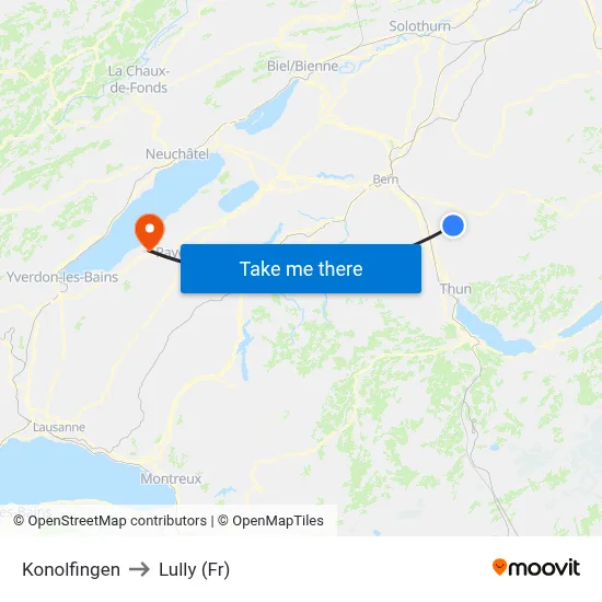 Konolfingen to Lully (Fr) map