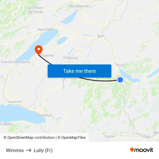 Wimmis to Lully (Fr) map