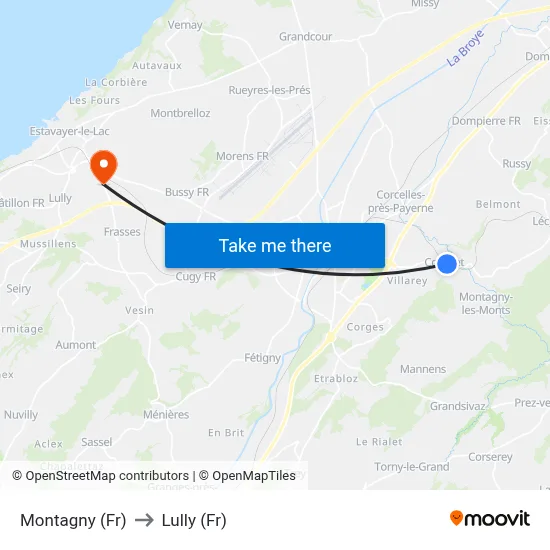 Montagny (Fr) to Lully (Fr) map