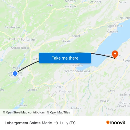 Labergement-Sainte-Marie to Lully (Fr) map