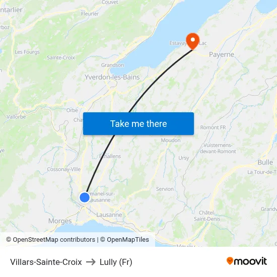 Villars-Sainte-Croix to Lully (Fr) map
