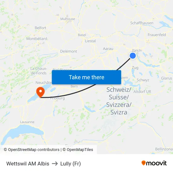 Wettswil AM Albis to Lully (Fr) map