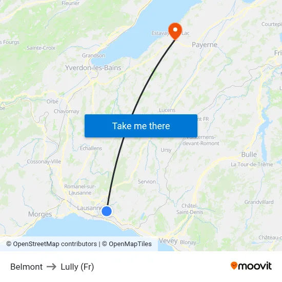Belmont to Lully (Fr) map