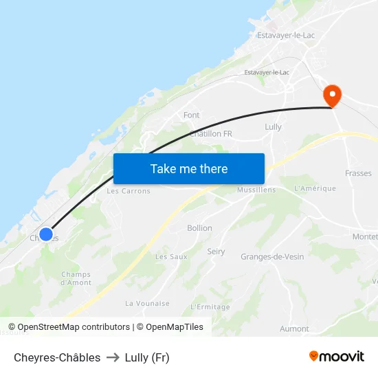 Cheyres-Châbles to Lully (Fr) map