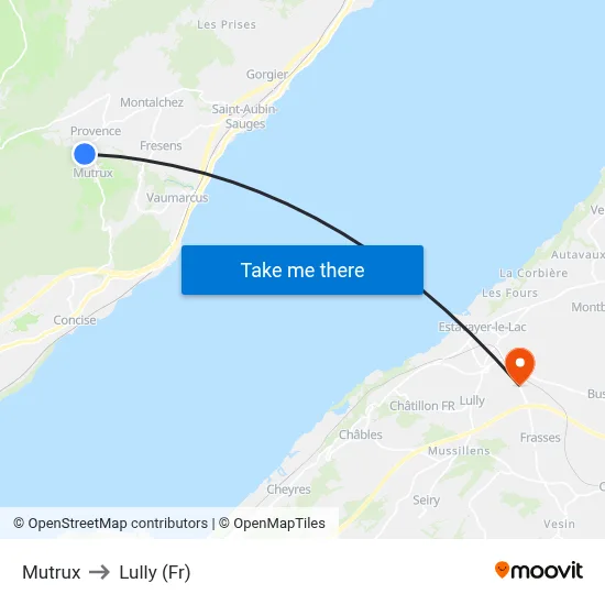 Mutrux to Lully (Fr) map