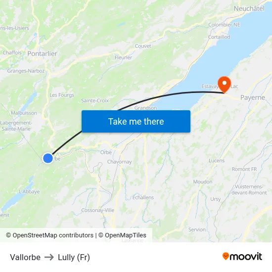 Vallorbe to Lully (Fr) map