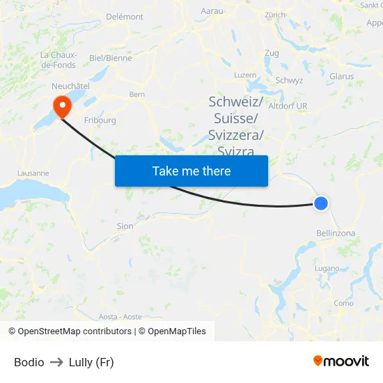 Bodio to Lully (Fr) map