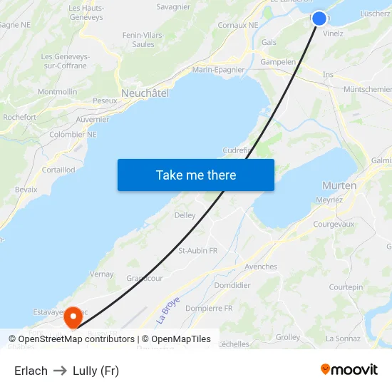 Erlach to Lully (Fr) map
