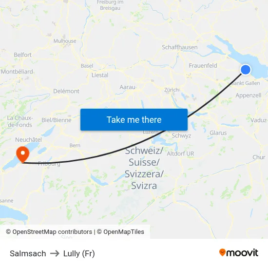 Salmsach to Lully (Fr) map