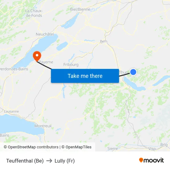 Teuffenthal (Be) to Lully (Fr) map