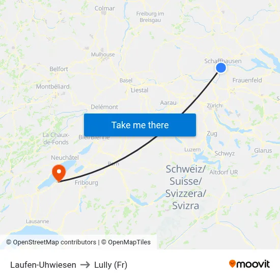 Laufen-Uhwiesen to Lully (Fr) map