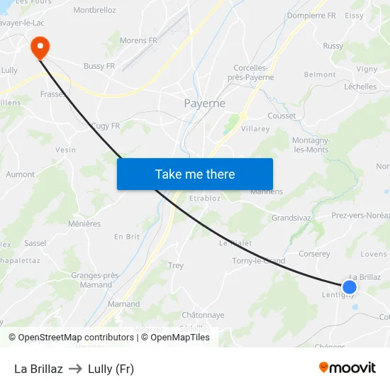 La Brillaz to Lully (Fr) map